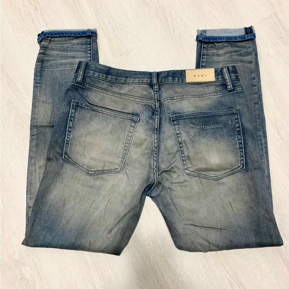 MNML Streetwear Jeans Distressed Blue Denim Sz 34 - Picture 8 of 12
